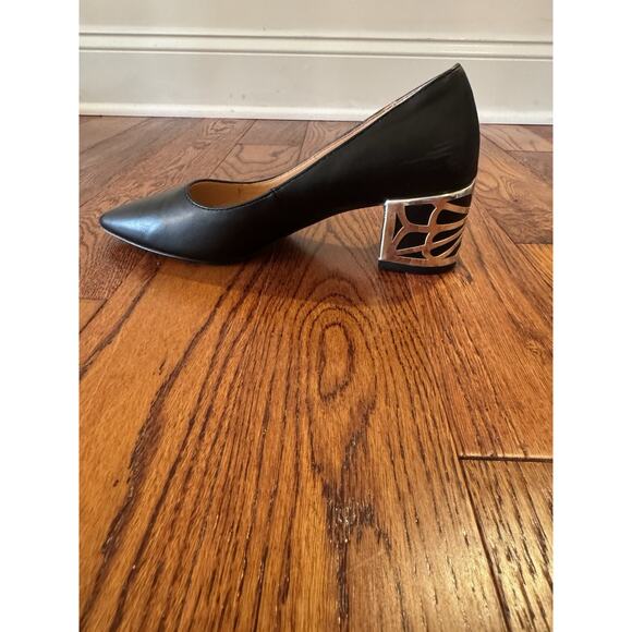 Adrienne Vittadini Flori Metallic Heel Pumps Womens 7 Black Metallic Block Heel - Picture 6 of 16